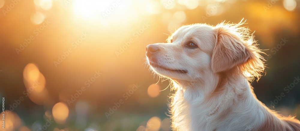 Poster An Adorable Family Dog enjoying the Sunshine. with copy space image. Place for adding text or design
