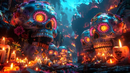 Day of the Dead Sugar Skulls with Candles.