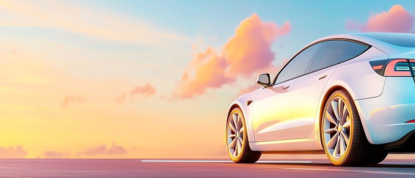A sleek, modern car parked against a vibrant sunset sky, showcasing innovation and style in automotive design.