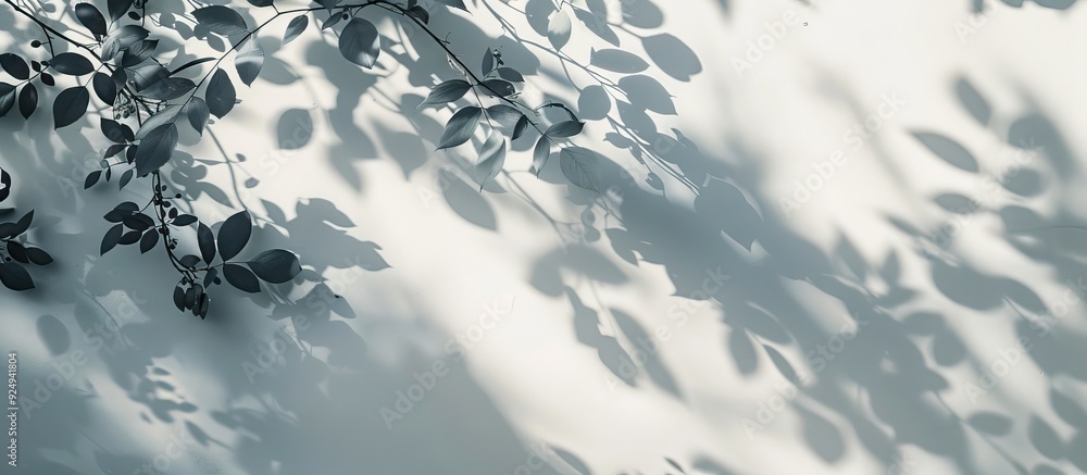 Aufkleber gray shadows of tree leaves and branches against a white wall abstract neutral nature theme with a b