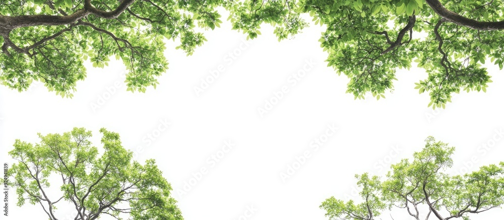 Leinwandbilder group of treetops and tree branches isolated on white featuring trees and green leaves. with copy sp