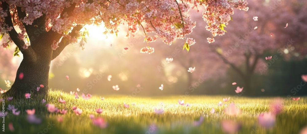 Aufkleber Spring Season Blossoming Trees. with copy space image. Place for adding text or design