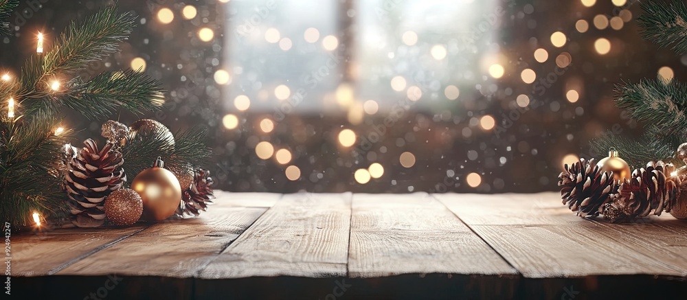 Poster table backdrop and Christmas celebration time. with copy space image. Place for adding text or design