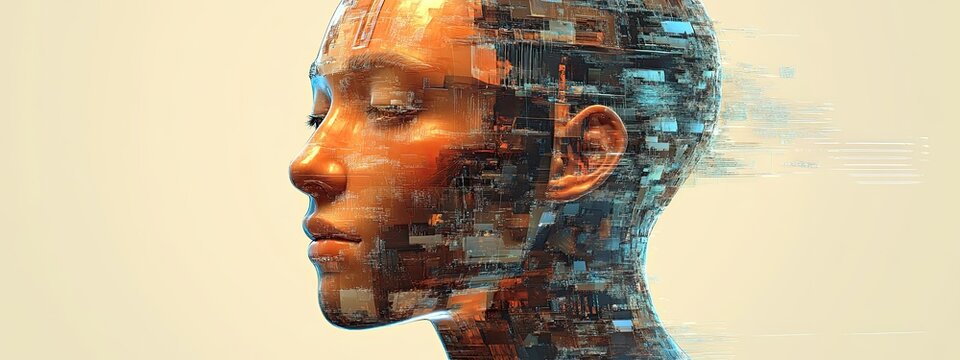 3D Cartoon Kopf Kunstliche Intelligenz und Virtuelle Realitat Mischtechnik
