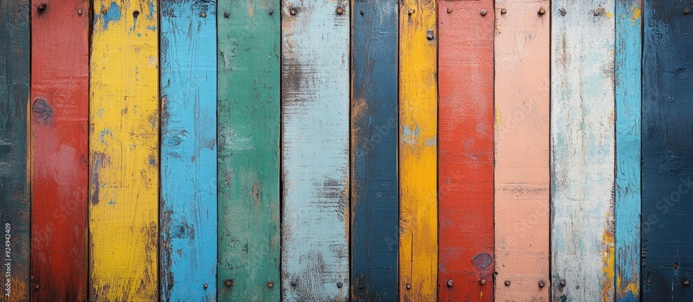 Poster painted wooden backdrop featuring various colors of paint. with copy space image. Place for adding text or design