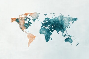 Colorful Artistic Representation of a World Map Blending Aquatic and Earthy Tones for an Inspiring Visual Experience.