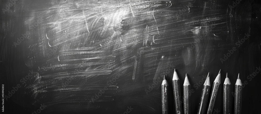 Poster school concept a close up of a slate blackboard featuring chalks and copyspace
