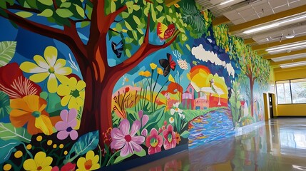Fototapeta premium Vibrant Mural Celebrating Nature's Beauty Through Sustainable Practices