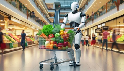 Robot Shopping in Supermarket.
