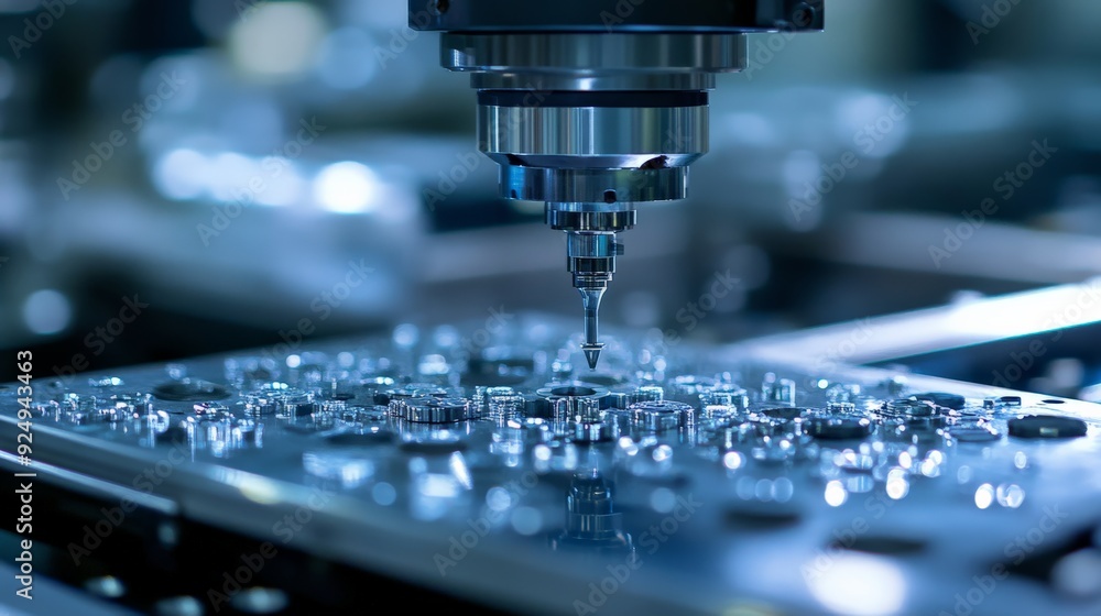 Poster close-up of cnc machine milling a precision part in a high-tech industrial setting, showcasing advan