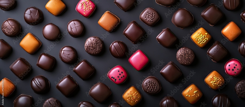 Aufkleber Chocolates in numerous colors and shapes. with copy space image. Place for adding text or design
