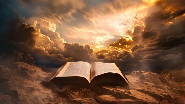 A serene animation of biblical verses from the Old Testament, highlighting faith in God and Christianity. Featuring heavenly clouds and church scenes, perfect for religious and spiritual content.