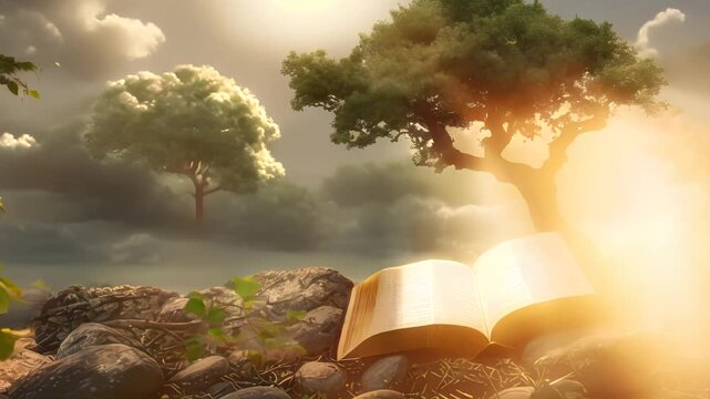 A serene animation of biblical verses from the Old Testament, highlighting faith in God and Christianity. Featuring heavenly clouds and church scenes, perfect for religious and spiritual content.
