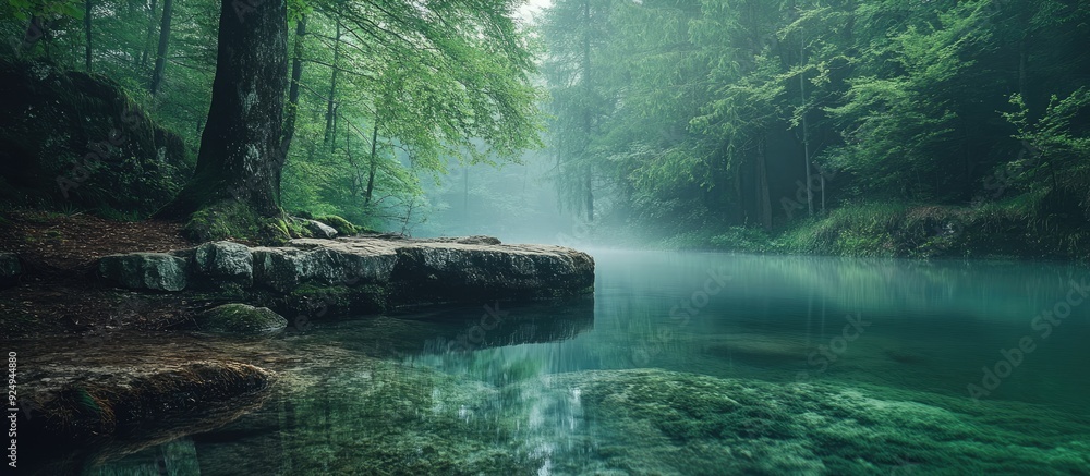 Leinwandbilder long exposure of a tranquil water pool in the forest. with copy space image. place for adding text o