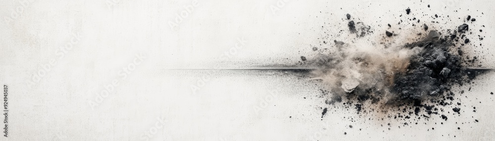 Poster abstract explosion of dust and particles on a blank background, creating a dramatic visual effect fo