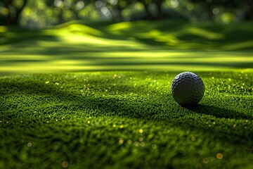 Golf ball on green course.