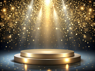 An empty round podium, beautifully decorated and sparkling