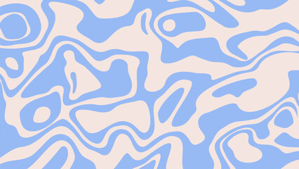 Abstract psychedelic waves background in blue and beige colors. Retro 1960s-1970s style trippy pattern