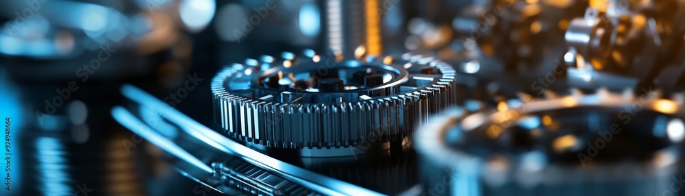 Poster close-up of intricate clock gears, highlighting their mechanical precision and intricate design in a