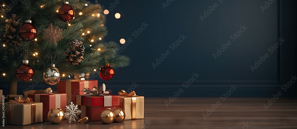 Aufkleber christmas ornaments christmas tree presents new year s. with copy space image. place for adding text