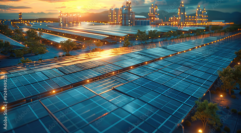 Poster A comprehensive visual representation of a solar energy system project progressing through its key stages, Engineering, Procurement, and Construction. Generative AI.