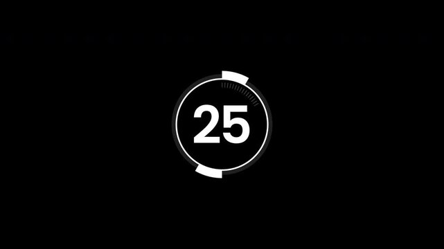 30 second countdown animation on black background. 4k video