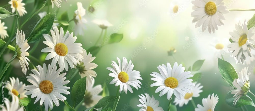 Aufkleber Blooming daisies on the green backdrop of summer. with copy space image. Place for adding text or design