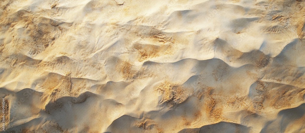 Poster Sand texture sandy shore summer shoreline top view. with copy space image. Place for adding text or design