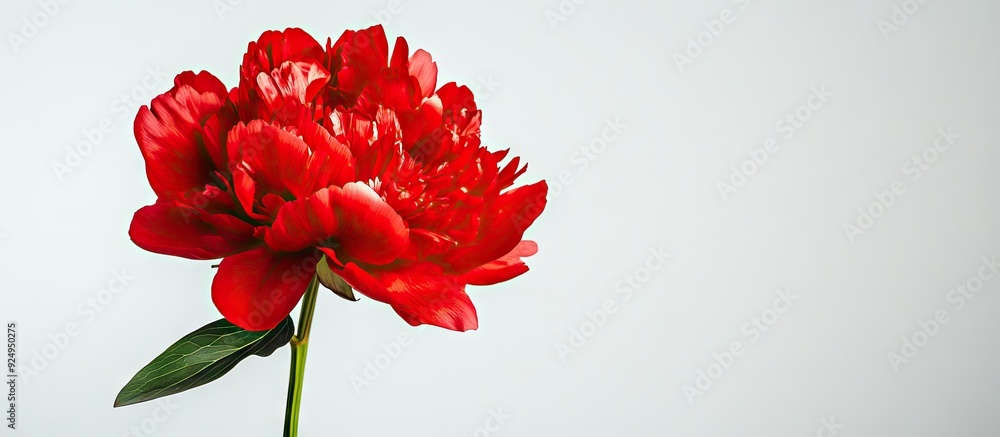 Leinwandbilder stunning red peony flower set against a white background low key image of a blooming peony for decor