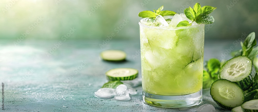 Leinwandbilder Cucumber Cooler mocktail is a refreshing beverage for summer. with copy space image. Place for adding text or design
