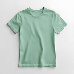 Fototapeta premium A mockup of an isolated T-shirt with a soft mint green hue, set against a clean, minimalist background.