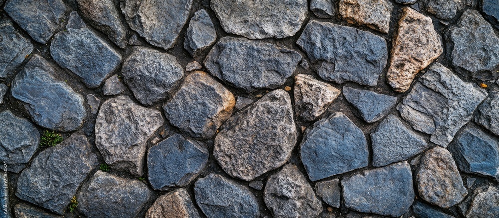 Poster Uneven stone and cobblestone texture A grungy aged background for your design. with copy space image. Place for adding text or design