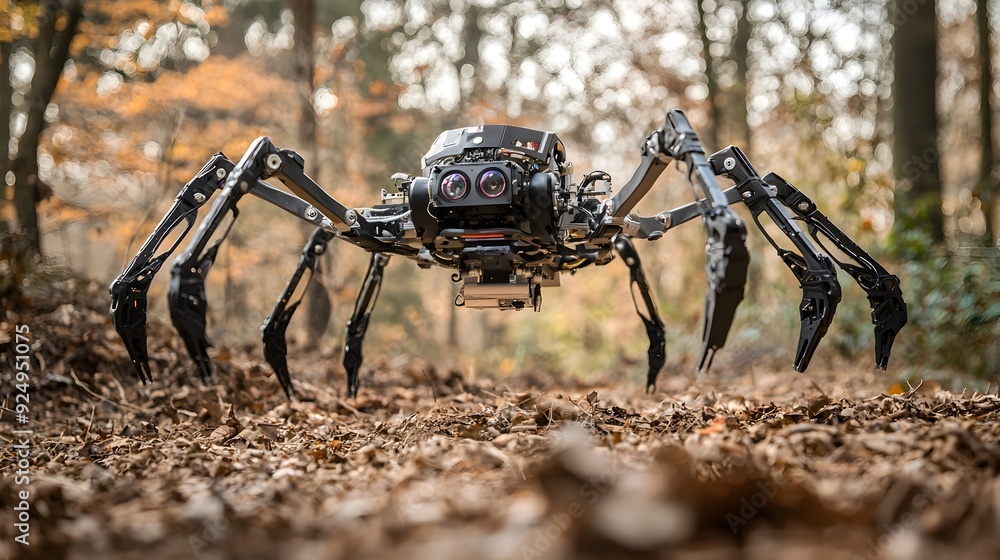 Aufkleber adaptive spider-like robot navigating complex terrain with articulated legs