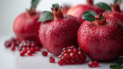 Group Fresh pomegranate fruit whole pomegranate seeds. Pomegranates and red apples Rosh Hashanah