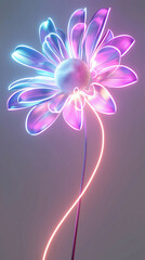 Obraz premium Transparent neon glowing flower on dark background.