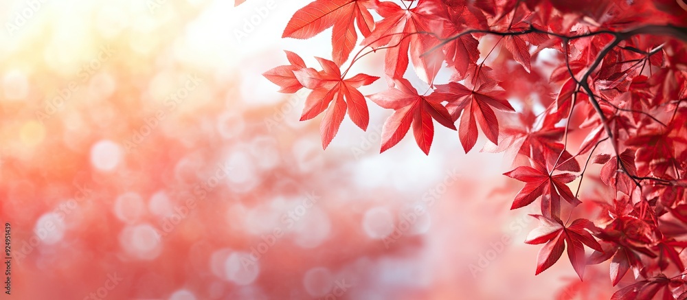 Poster maple tree in autumn featuring red leaves background includes copy space