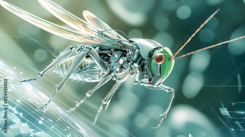 Aufkleber futuristic robotic grasshopper leaping through digital landscape with energy-efficient movement