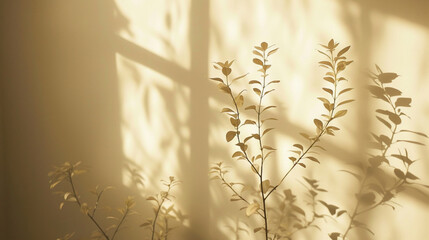 Fototapeta premium Bedroom wall front view, morning light falling on plant trees