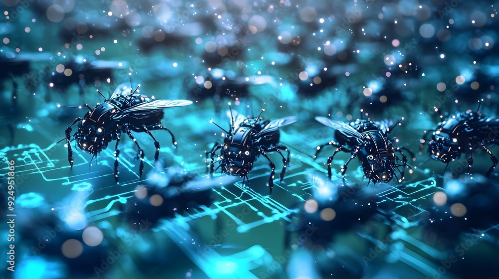 Poster synchronized swarm of robotic insects forming geometric smart grid pattern