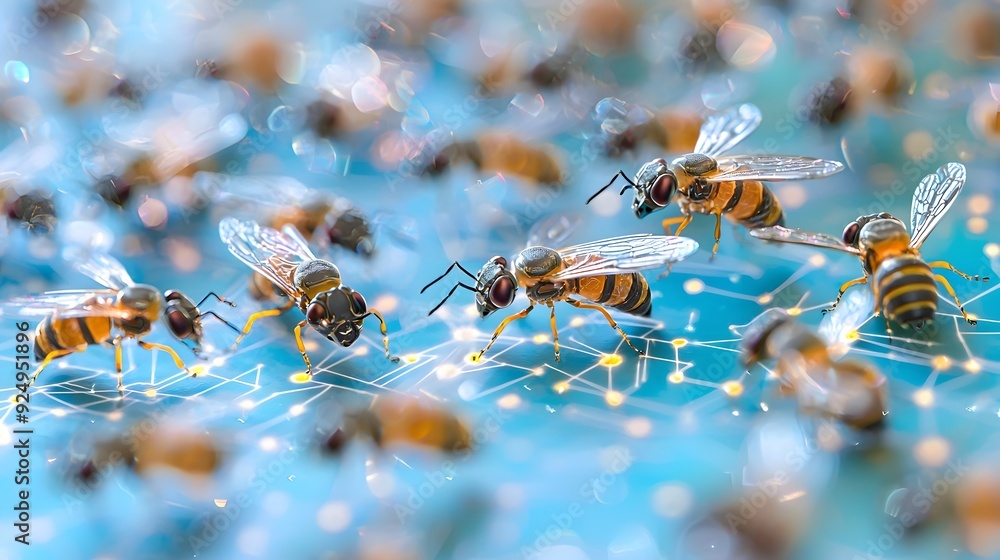 Aufkleber swarm of robotic insects coordinating in a smart grid,showcasing collective intelligence