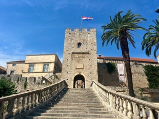 The Land Gate, the main gate to the old town of Korcula, Croatia