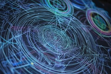 detailed scientific diagrams showing toroidal fields interacting and building a labyrinth 