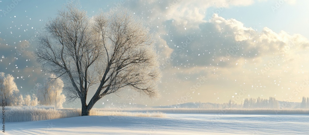 Poster Winter Poplar Tree. with copy space image. Place for adding text or design