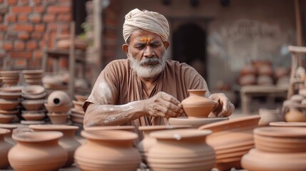 Master Potter Creating Exquisite Indian Pottery in Traditional Village Workshop
