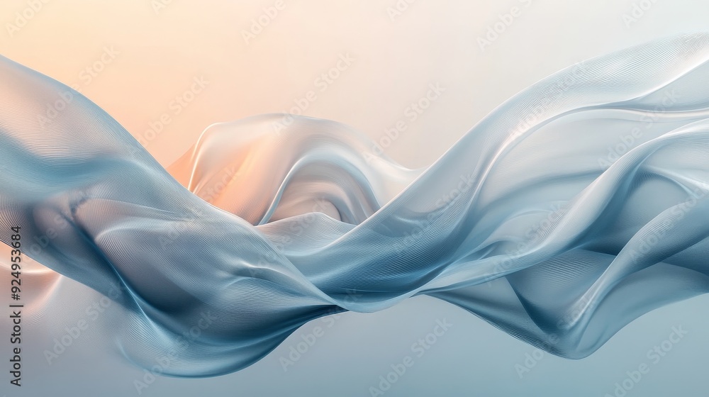 Poster abstract blue fabric wave on soft gradient background - a flowing blue fabric wave, creating a sense