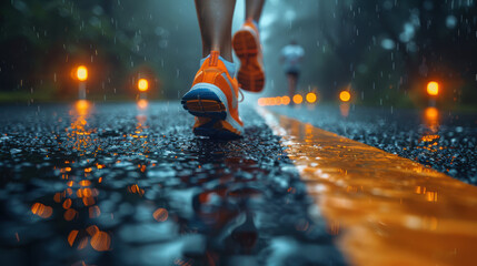 Close Up Runners Shoe Action, one foot ground firmly, other side lifted prepare rise soar, running