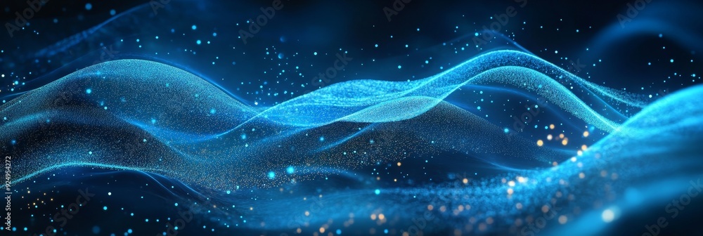 Poster abstract blue wave with glowing particles - this abstract image features a blue wave with glowing pa