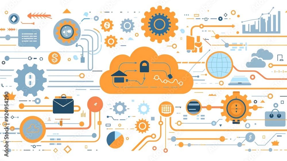 Aufkleber A conceptual image highlighting cloud computing cost efficiency, featuring a cloud integrated with a price tag and symbols for pay-per-use pricing models