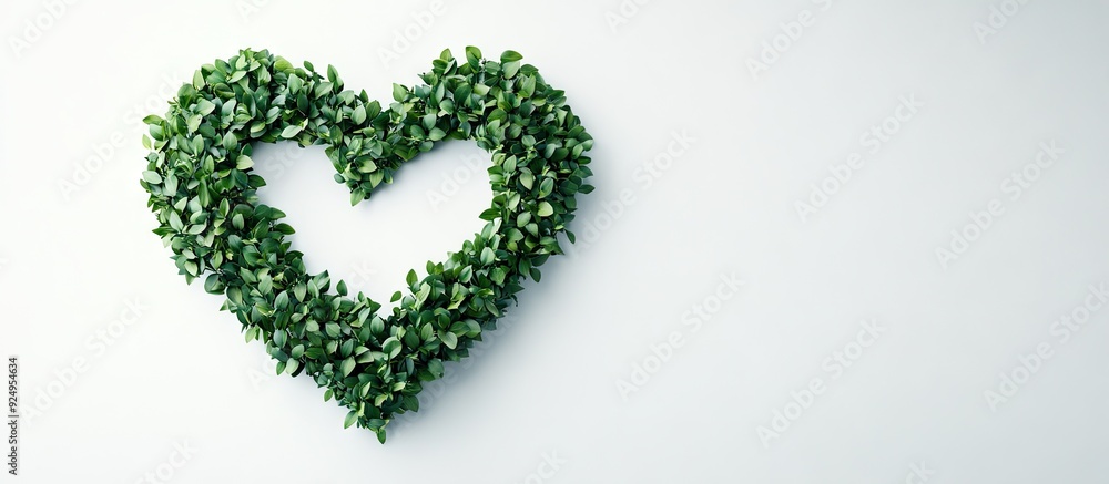 Aufkleber Heart shape formed by bird like green leaves on a white background creative minimalist spring idea featuring copy space concept art abstract form tidy setting ecological art selective focus