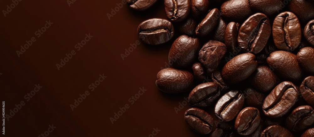 Fototapete Background featuring roasted coffee beans. with copy space image. Place for adding text or design